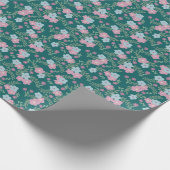Pink & Blue Floral Pattern on Teal – Modern Cadeaupapier (Hoek)