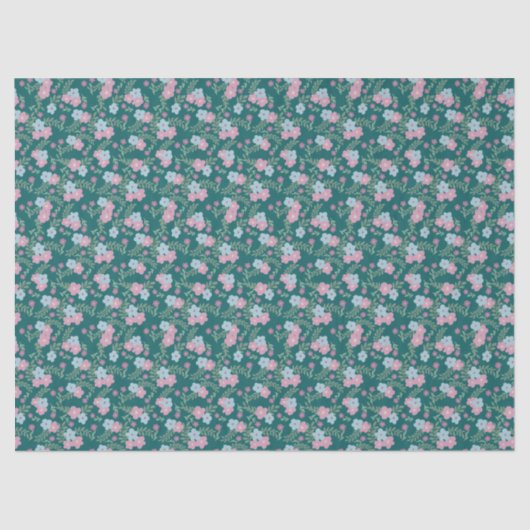 Pink & Blue Floral Pattern on Teal – Modern Tissuepapier (Voorkant)