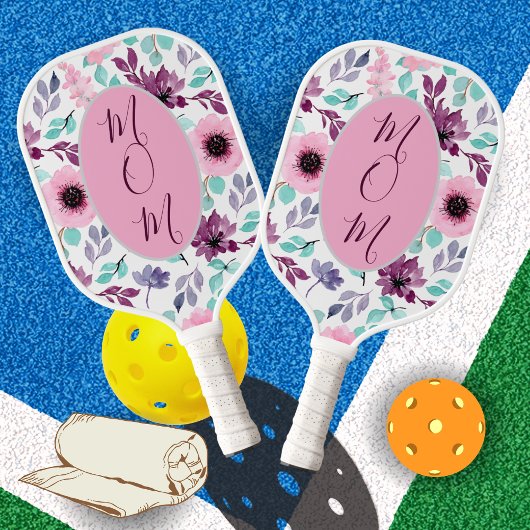 Pink Blue Floral Pickleball Paddle for Mom Gift