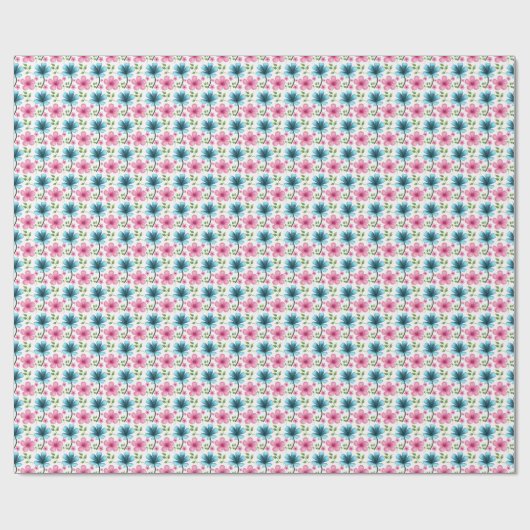 Pink & Blue Floral Seamless Pattern Cadeaupapier (Vlak)