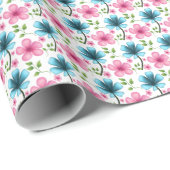 Pink & Blue Floral Seamless Pattern Cadeaupapier (Rol Hoek)