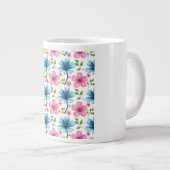 Pink & Blue Floral Seamless Pattern Grote Koffiekop (Voorkant rechts)