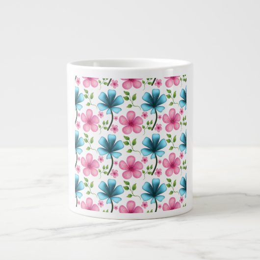 Pink & Blue Floral Seamless Pattern Grote Koffiekop (Voorkant)