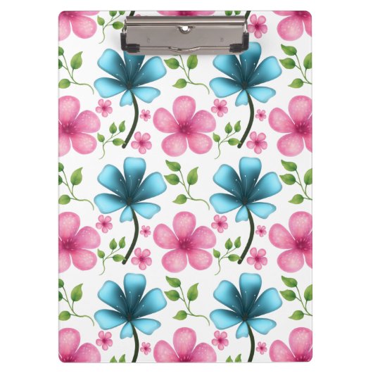 Pink & Blue Floral Seamless Pattern Klembord (Voorkant)