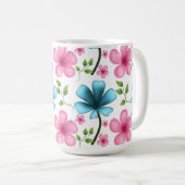 Pink & Blue Floral Seamless Pattern Koffiemok (Voorkant rechts)