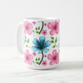Pink & Blue Floral Seamless Pattern Koffiemok (Voorkant links)