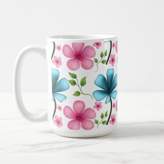 Pink & Blue Floral Seamless Pattern Koffiemok (Links)