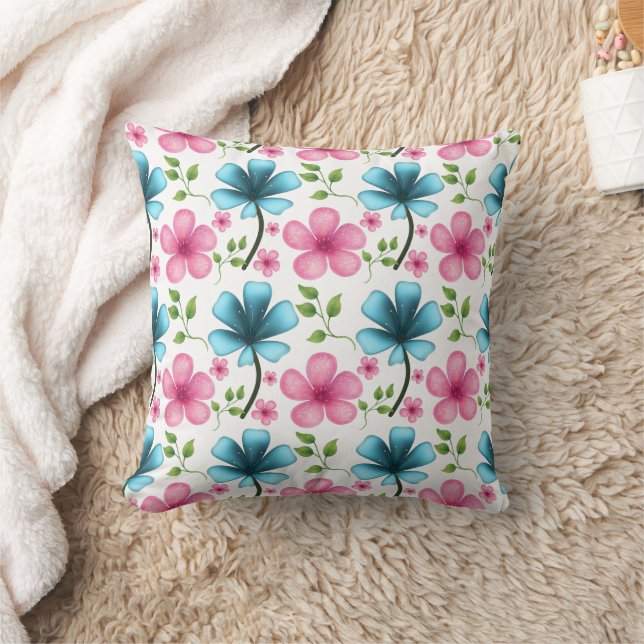 Pink & Blue Floral Seamless Pattern Kussen (Deken)