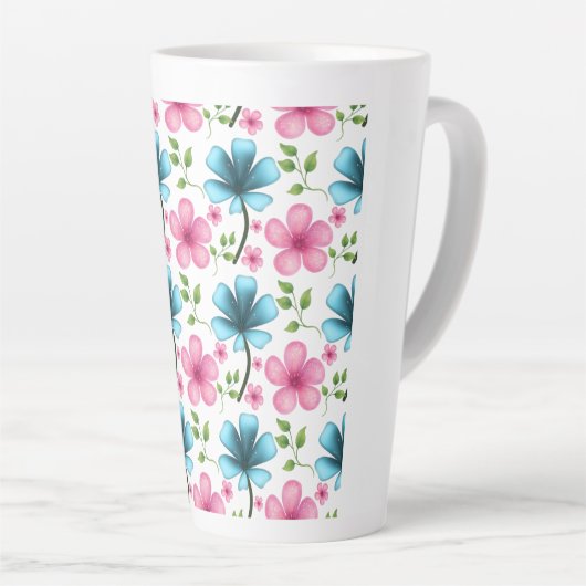 Pink & Blue Floral Seamless Pattern Latte Mok (Rechterhoek)