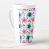 Pink & Blue Floral Seamless Pattern Latte Mok (Linkerhoek)