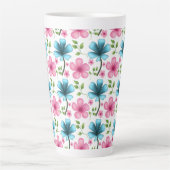 Pink & Blue Floral Seamless Pattern Latte Mok (Voorkant)