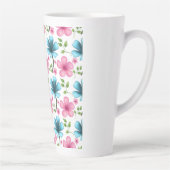 Pink & Blue Floral Seamless Pattern Latte Mok (Rechts)