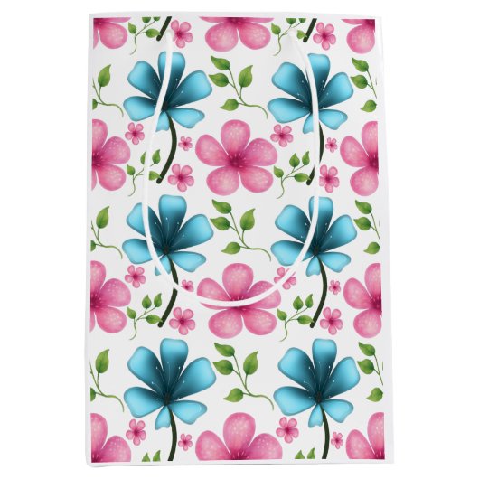 Pink & Blue Floral Seamless Pattern Medium Cadeauzakje (Voorkant)