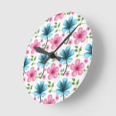Pink & Blue Floral Seamless Pattern Ronde Klok (Hoek)