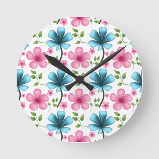 Pink & Blue Floral Seamless Pattern Ronde Klok (Voorkant)
