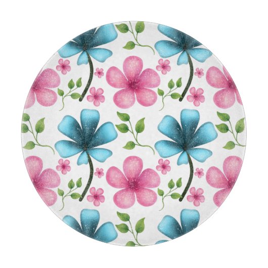 Pink & Blue Floral Seamless Pattern Snijplank (Voorkant)