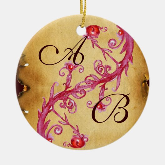 PINK BLUE FLORAL SWIRL WEDDING SOUVENIR MONOGRAM KERAMISCH ORNAMENT (Voorkant)