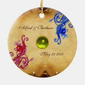 PINK BLUE FLORAL SWIRL WEDDING SOUVENIR MONOGRAM KERAMISCH ORNAMENT (Achterkant)