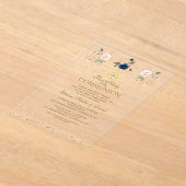 Pink Blue Floral Triplets First Holy Communion Acryl Uitnodigingen (Laagn)