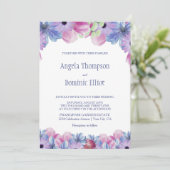 Pink Blue Floral Wedding Kaart (Staand voorkant)