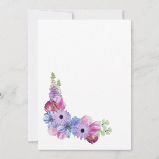 Pink Blue Floral Wedding Kaart (Achterkant)