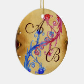 PINK BLUE FLORAL WEDDING SWIRL PARCHMENT MONOGRAM KERAMISCH ORNAMENT (Rechts)