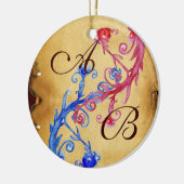 PINK BLUE FLORAL WEDDING SWIRL PARCHMENT MONOGRAM KERAMISCH ORNAMENT (Links)
