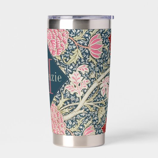 Pink Blue Floral William Morris Elegant Monogram Geïsoleerde Drinkbeker (Links)
