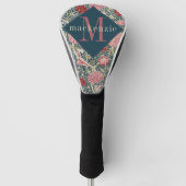 Pink Blue Floral William Morris Elegant Monogram Golfheadcover (Voorkant)
