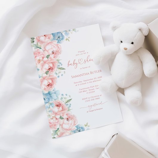 Pink & Blue Flowers Baby shower Uitnodiging