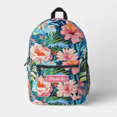 Pink Blue Flowers Back to School Botanical Pattern Bedrukte Rugzak (Voorkant)