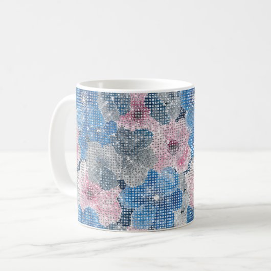 Pink Blue Flowers Sparkle Koffiemok (Voorkant links)