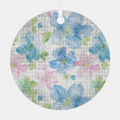 Pink Blue Flowers Sparkle Metalen Ornament (Achterkant)
