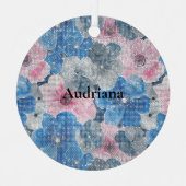 Pink Blue Flowers Sparkle Metalen Ornament (Voorkant)