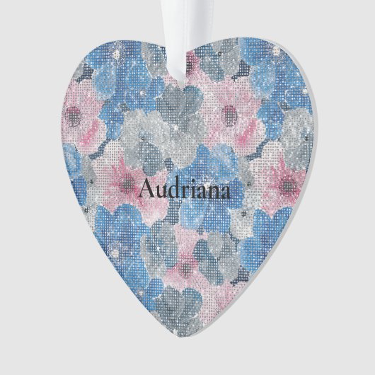 Pink Blue Flowers Sparkle Ornament (voorkant)