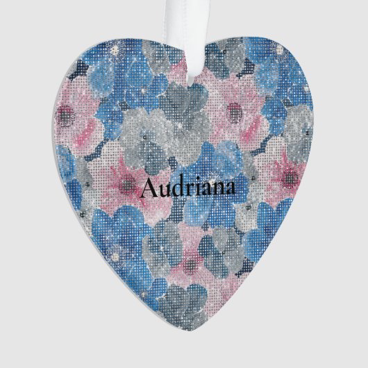 Pink Blue Flowers Sparkle Ornament (voorkant)