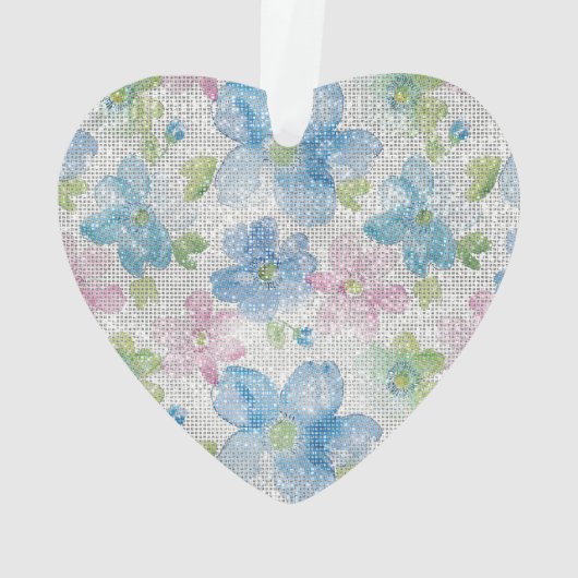 Pink Blue Flowers Sparkle Ornament (achterkant)