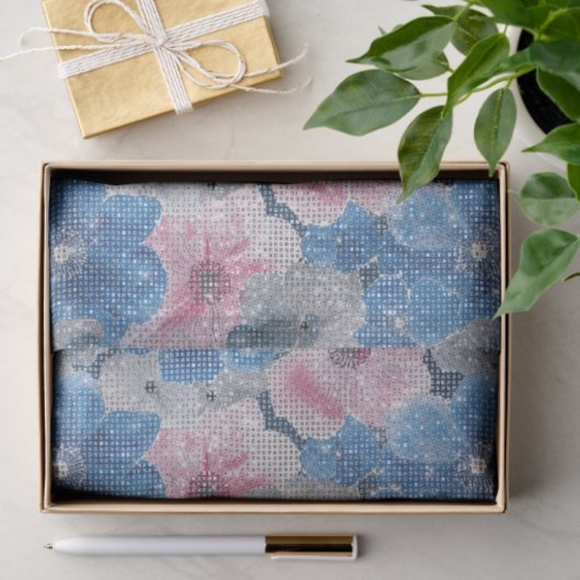 Pink Blue Flowers Sparkle Tissuepapier (Geschenk)