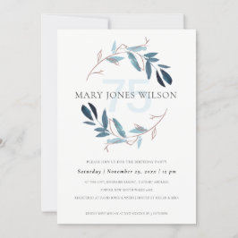 PINK BLUE FOLIAGE WREATH ANY LEEFTIJD 75 BIRTHDAY BEDANKKAART