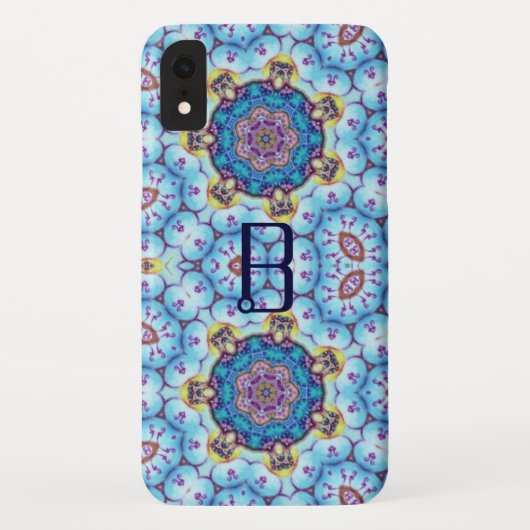 PINK BLUE FRACTAL CIRCLS MONOGRAM Case-Mate iPhone CASE (Achterkant)