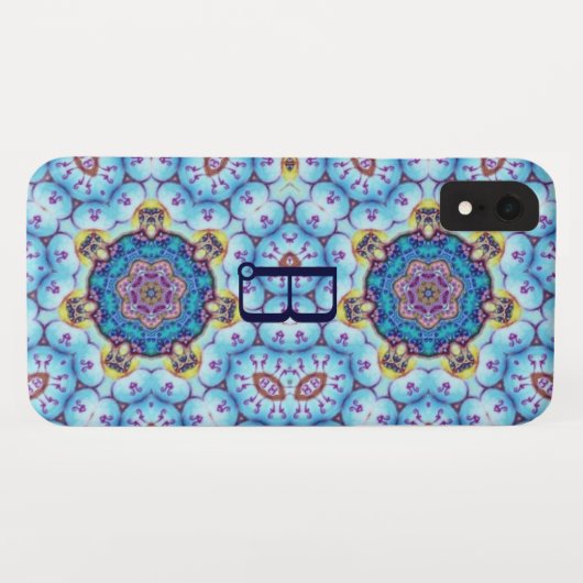 PINK BLUE FRACTAL CIRCLS MONOGRAM Case-Mate iPhone CASE (Achterkant (horizontaal))