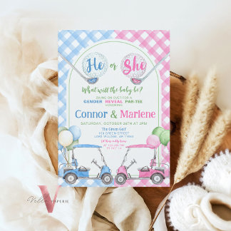 Pink Blue Gender Reveal Golf Par-T-SHIRT Baby show Kaart