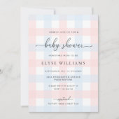 Pink Blue Gingham Baby Shower Invitation Kaart (Voorkant)