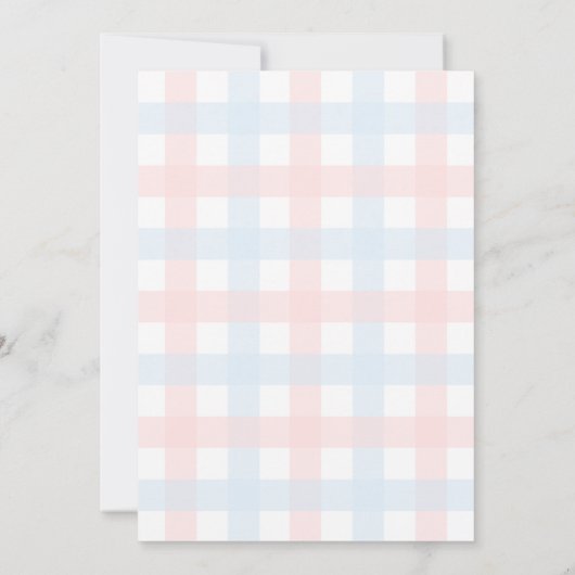 Pink Blue Gingham Christening Kaart (Achterkant)