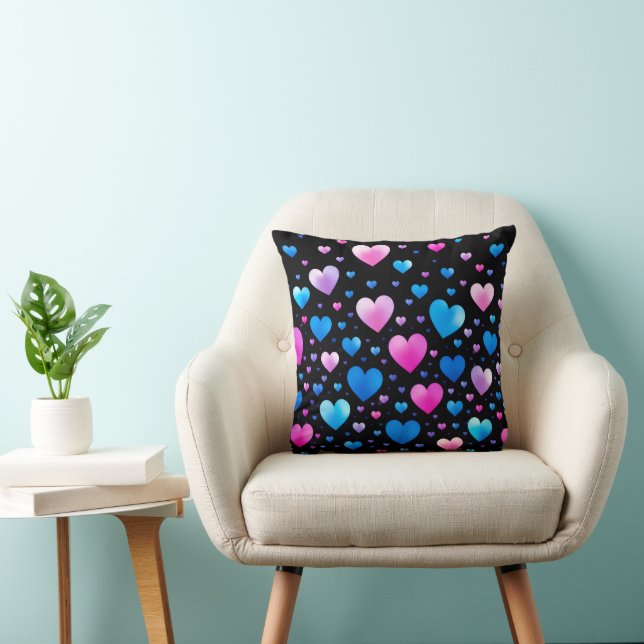 Pink & Blue Glowing Hearts  Kussen (Stoel)