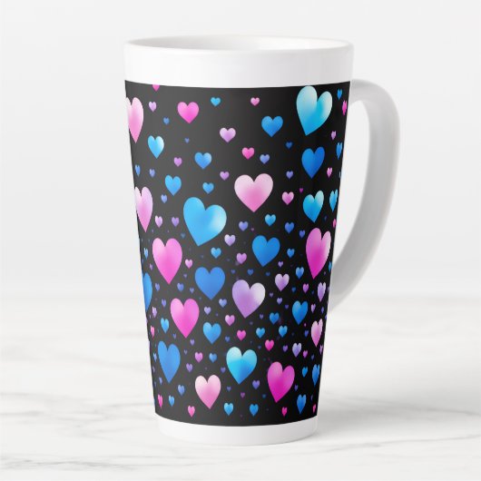 Pink & Blue Glowing Hearts Latte Mok (Rechterhoek)