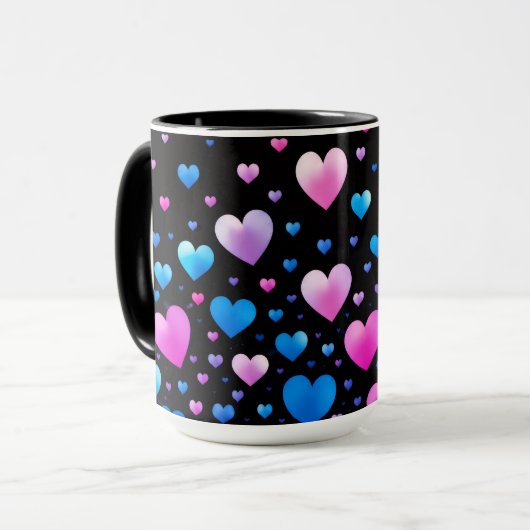 Pink & Blue Glowing Hearts Mok (Voorkant links)