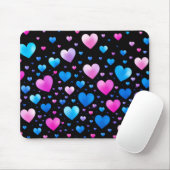 Pink & Blue Glowing Hearts Muismat (Met muis)