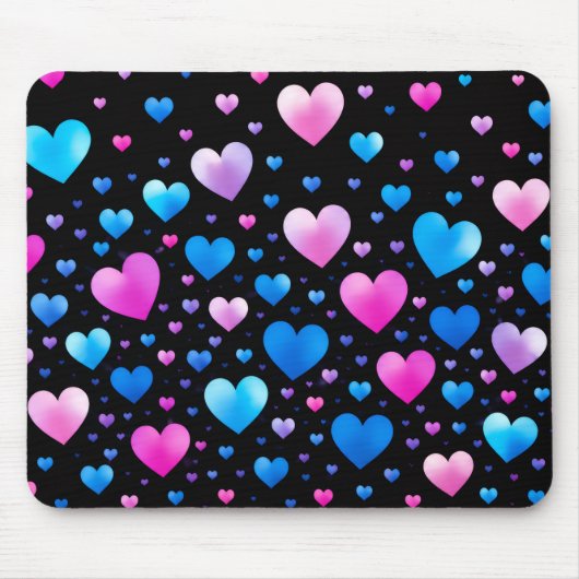 Pink & Blue Glowing Hearts Muismat (Voorkant)