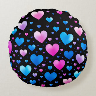 Pink & Blue Glowing Hearts Rond Kussen